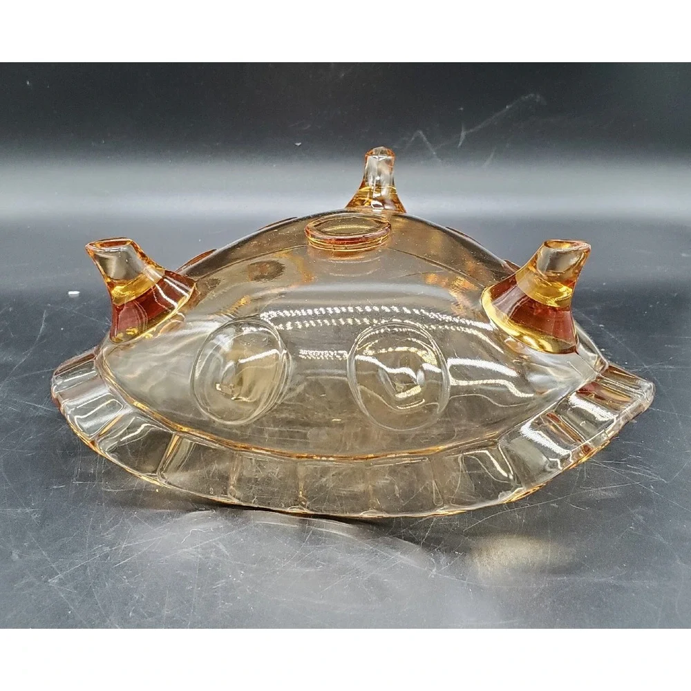 Vintage New Martinsville Glass Amber Thumbprint Footed Bowl Dish 7